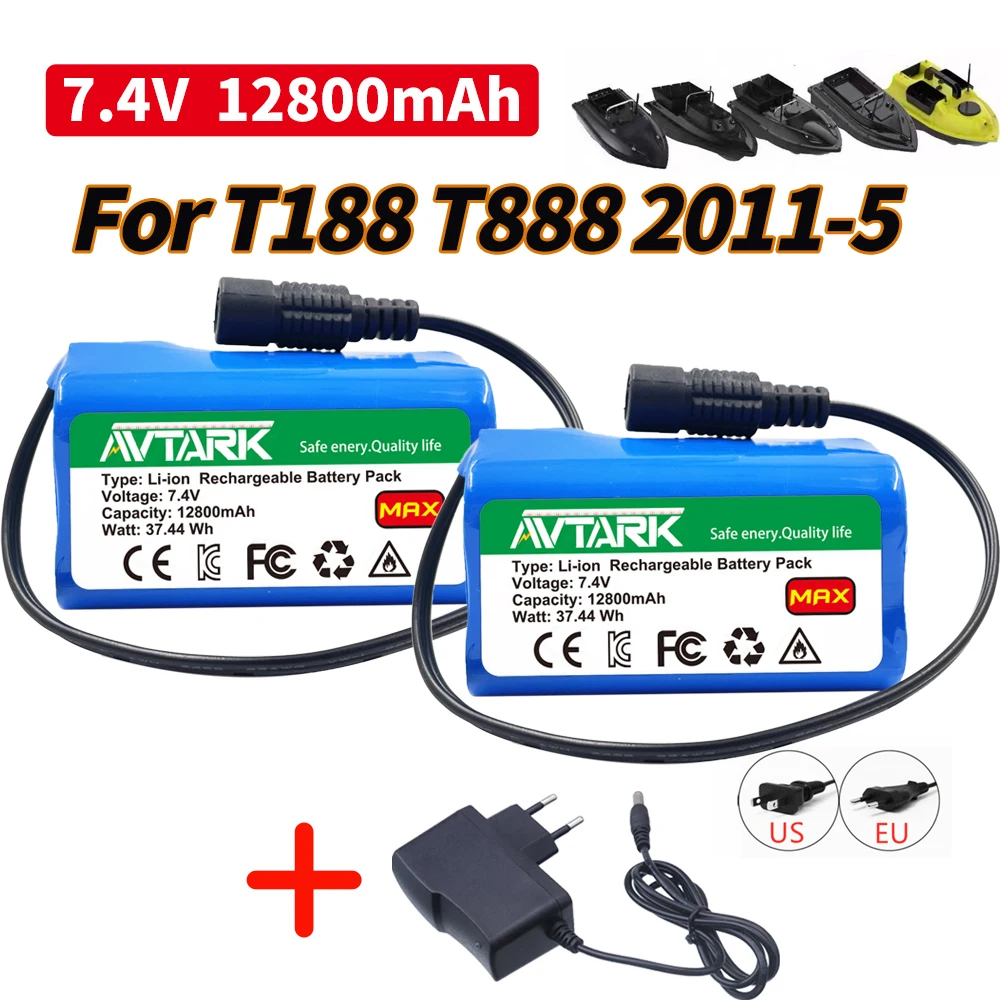 

7.4V 12800Mah 6800Mah Battery for T188 T888 2011-5 V007 C18 H18 So on Remote Control RC Fishing Bait Boat Parts 1/3pcs