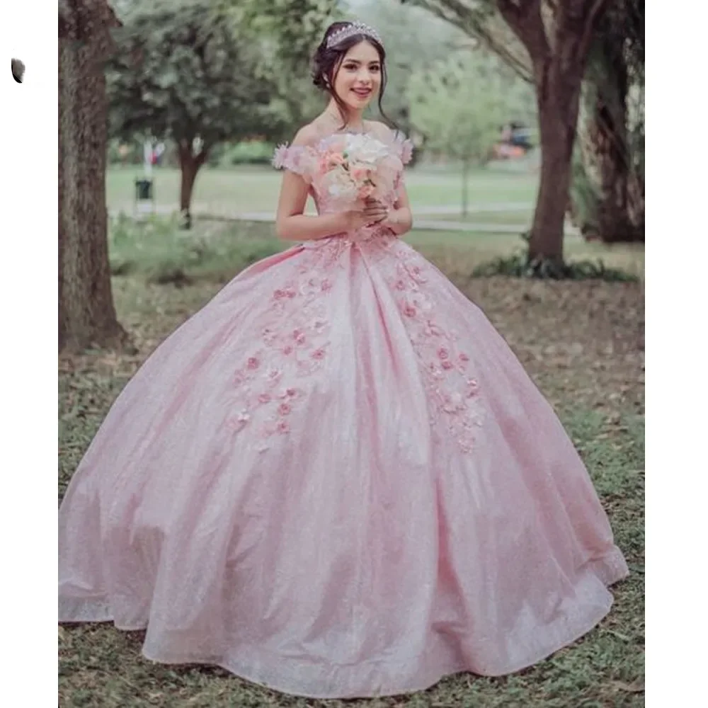 

Блестящее бальное платье Angelsbridep, платья для Quinceanera 2024, милое платье с 3D цветочной аппликацией сердечки, 15, 16, одежда для дня рождения