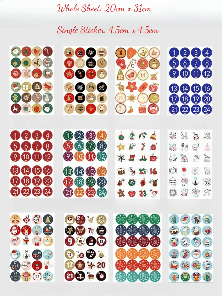 Cute Creative Christmas Pattern Advent Calendar Countdown 1-24 Gift Decoration Stickers Creative Sticker Set Children's Gifts