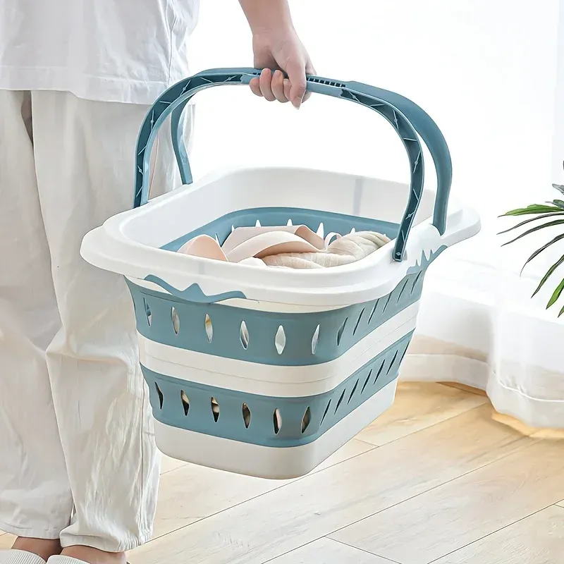 Easy clean collapsible laundry basket with handle portable durable plastic for bedroom bathroom home organization modern storage