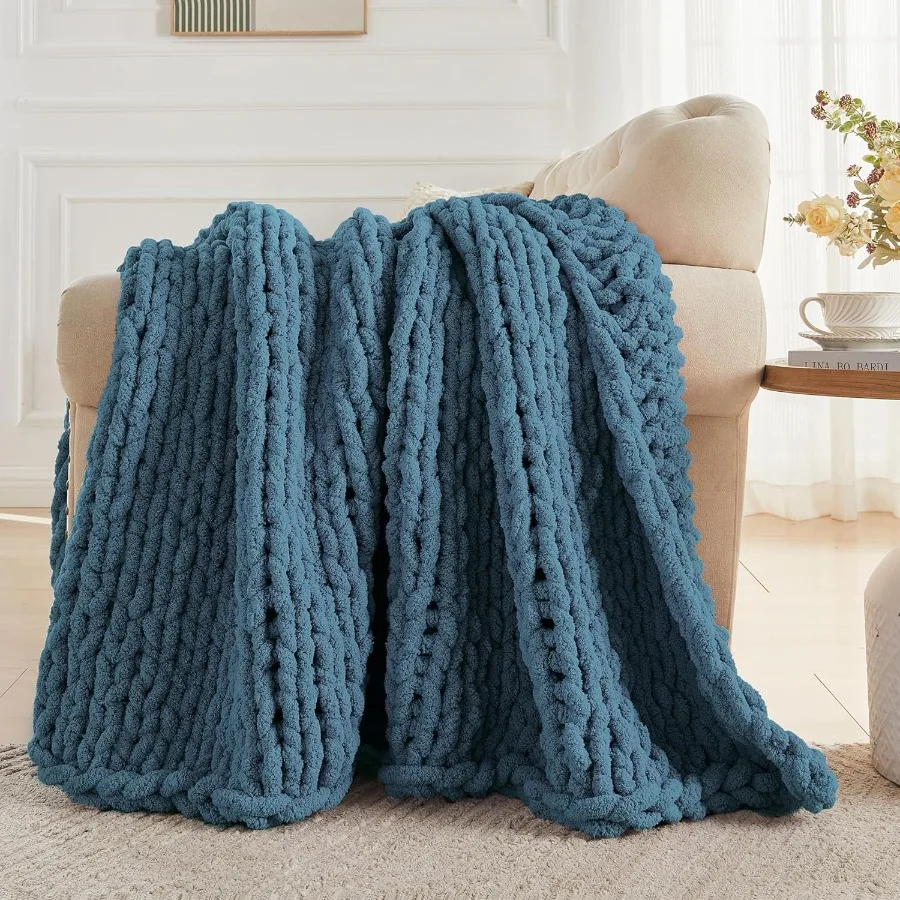 Chunky Knit Throw Blanket 60 X 80 Twin Size 100 Hand Made Large Chenille Loop Yarn Soft Fluffy Throws for Couch Sofa Bed Big Cr