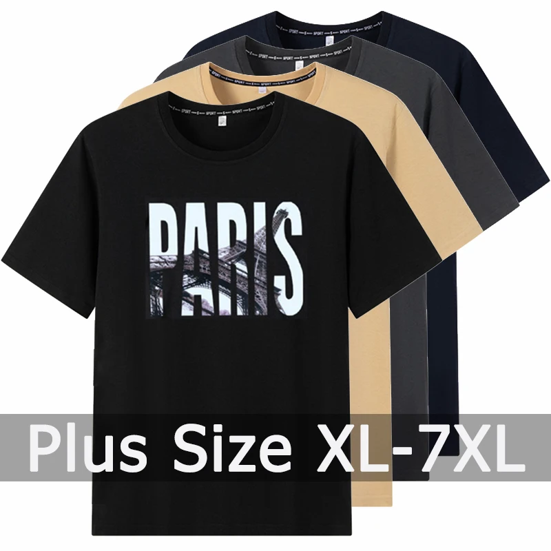 Beliebtes T-Shirt für Herren, bedruckte T-Shirts, Übergröße 110–175 kg, 6XL/7XL, modische Sommer-Baumwolle, Rundhalsausschnitt, kurze Ärmel, übergroße Oberteile