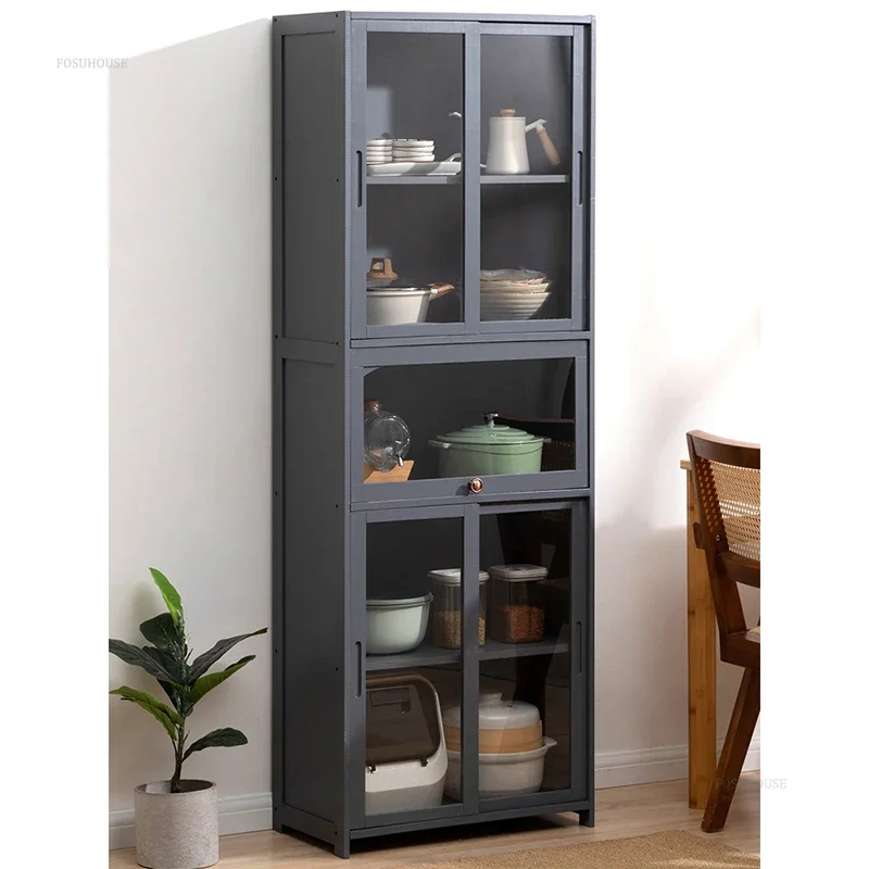 Minimalist Two-way Kitchen Cabinet for Home Modern Dust-proof Sliding Door Sideboard Creative Bamboo Material Cabinets for Hotel
