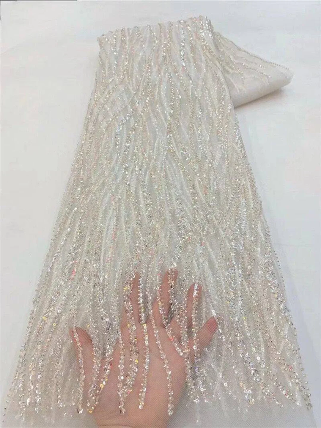 5 ياردة من قماش الدانتيل الأفريقي المُطرز بالترتر،...