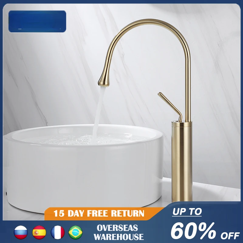 

Faucet Single Lever 360 Rotation Spout Moder Brass Mixer Tap for Kitchen or Bathroom Basin Water Sink Mixer Gold Brush