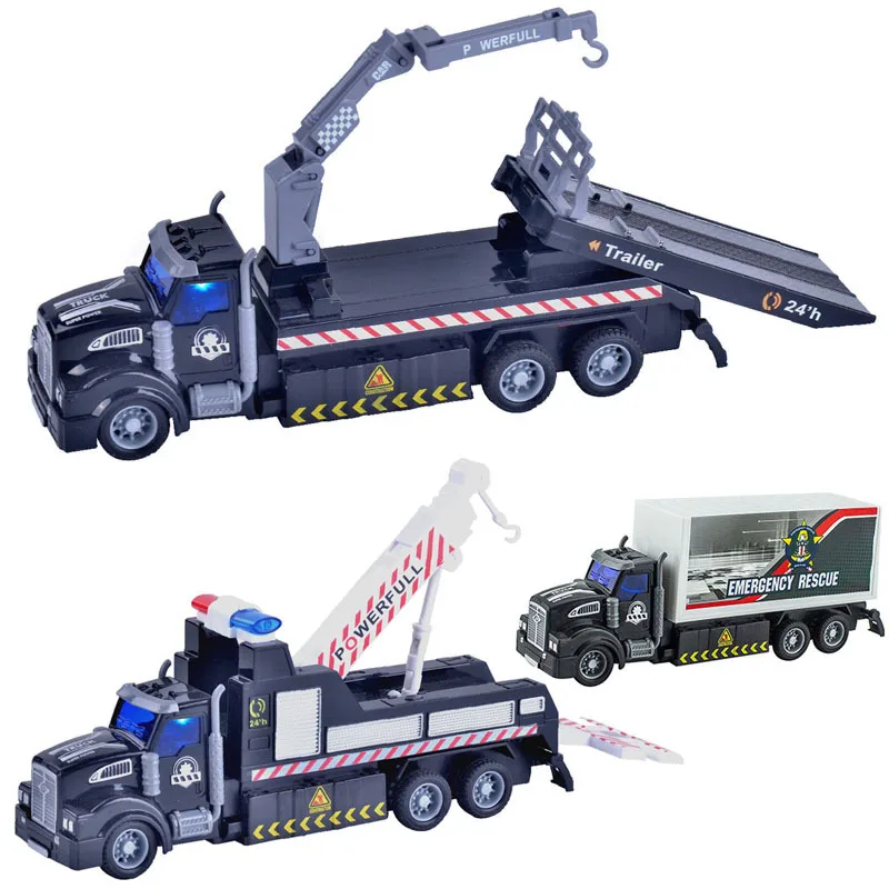 RC Truck 1:48 Remote Control Engineering Rescue Vehicle Trailer 2.4GHz Radio Controlled Cars Toys for Boys Kids Children's Gifts 3