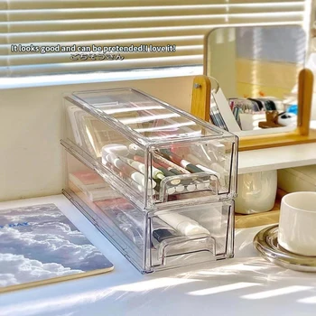 Scatola per medicinali Scatola per trucco visiva trasparente impilabile fai-da-te multistrato Scatola portaoggetti per bagno estraibile da tavolo Portapillole 1