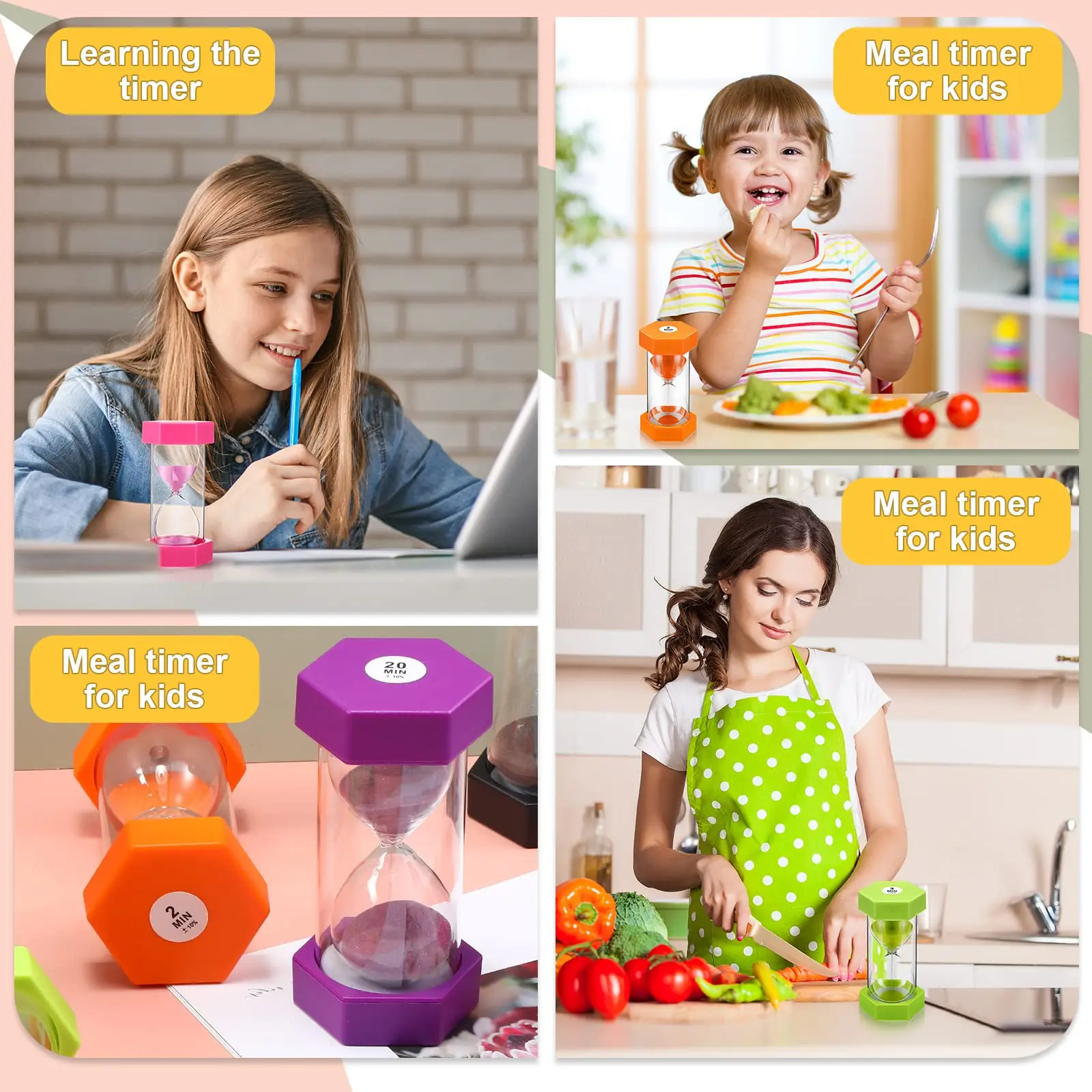 5 Minutes Colorful Hourglass Kitchen Timer Children's Toys Creative Sandglass Student Homework Sand Clock Gifts Home Decorations 6