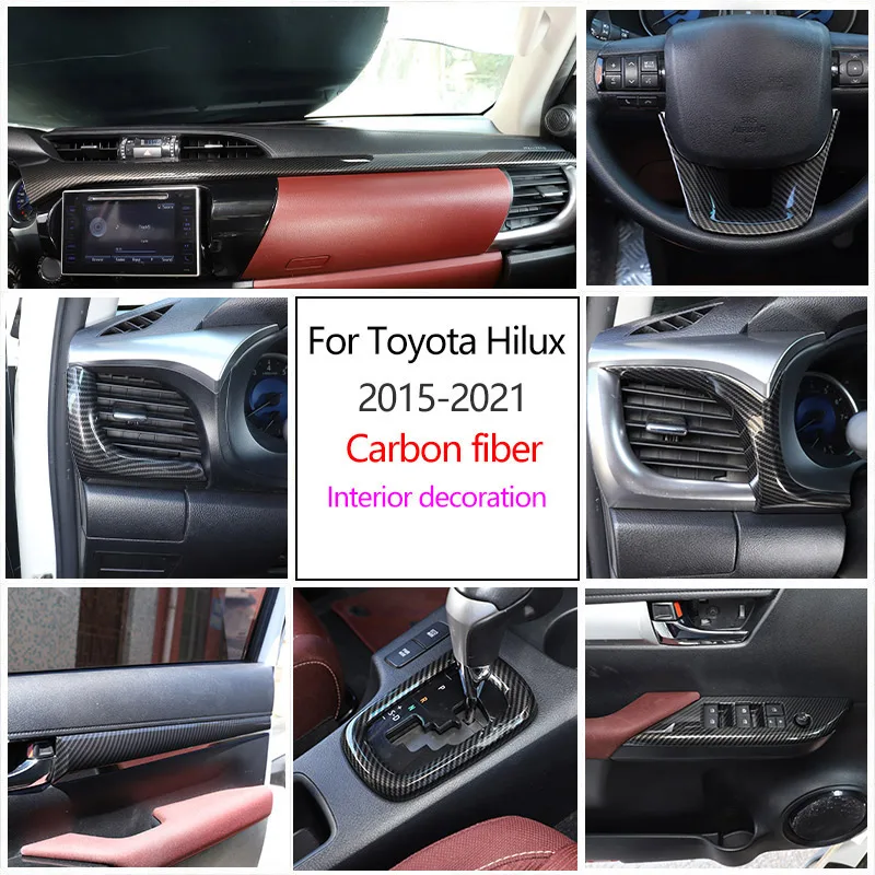 

ABS Carbon Fiber For Toyota Hilux 2015-2020 Car Dashboard Panel Window Lift Switch Decoration Sticker Interior Accessories