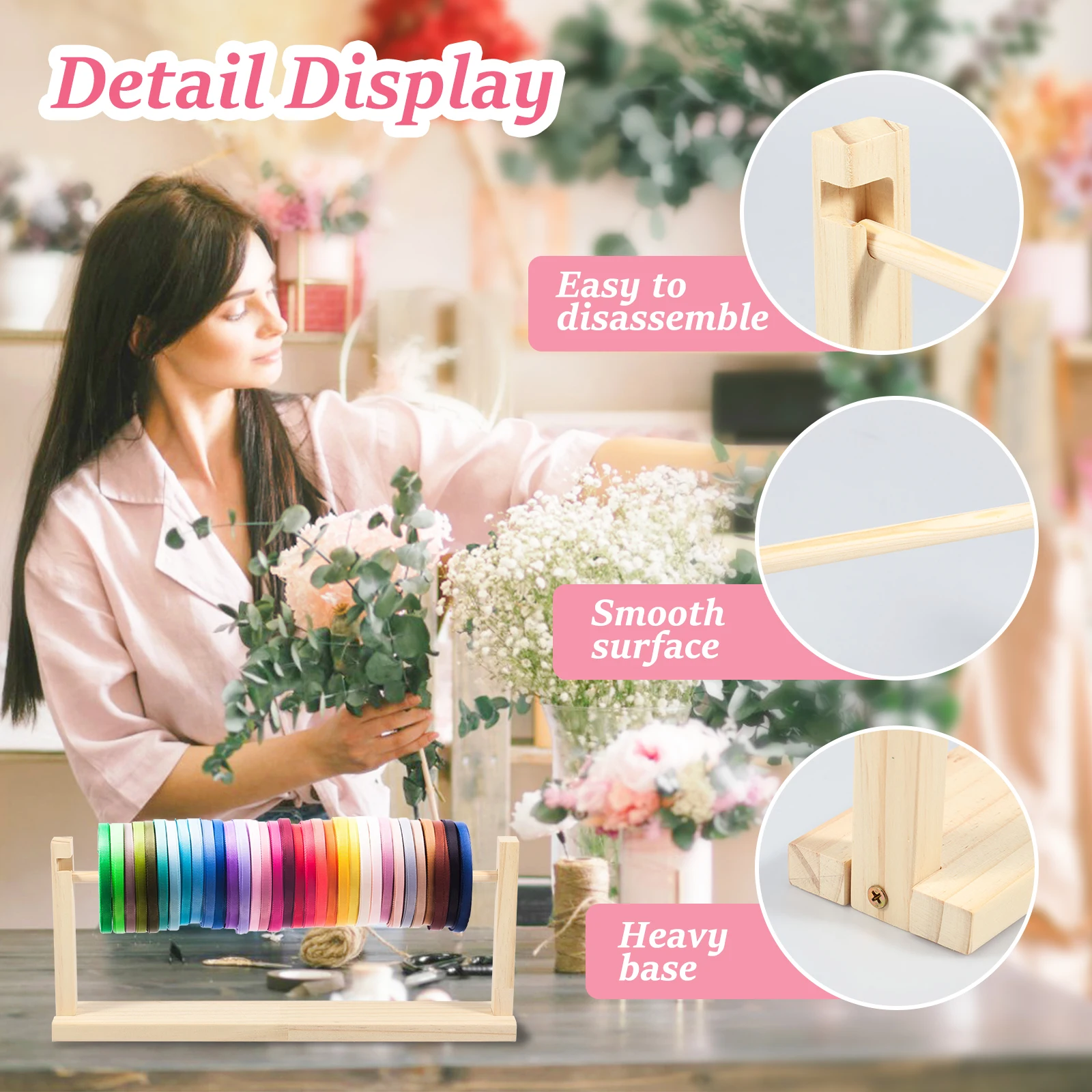 Single Layer Ribbon Storage Rack Wood Ribbon Organizer Countertop Racks Multifunctional Display Holder Home storage box