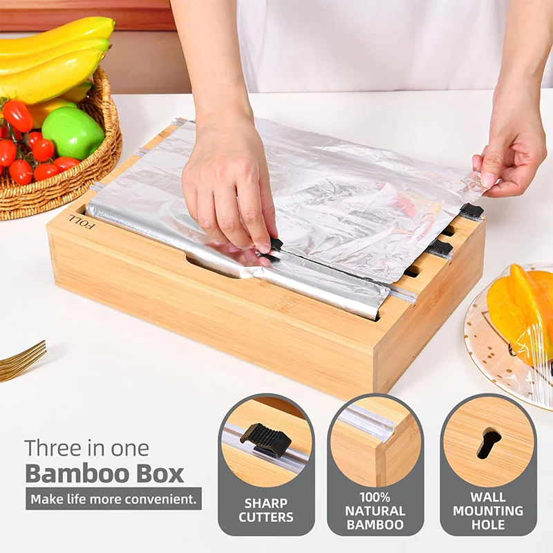 3 in 1 Wrap Organizer With Cutter For ALuminum Foil Wax Paper And Cling Wrap Plastic Organizer Dispenser With Cutter
