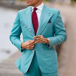 Mint Green Wide Lapel Men's Suit Casual Slim Fit Wedding Groom Tuxedo Man Outfit Prom Party Marriage 2 Piece Blazer Pants Set