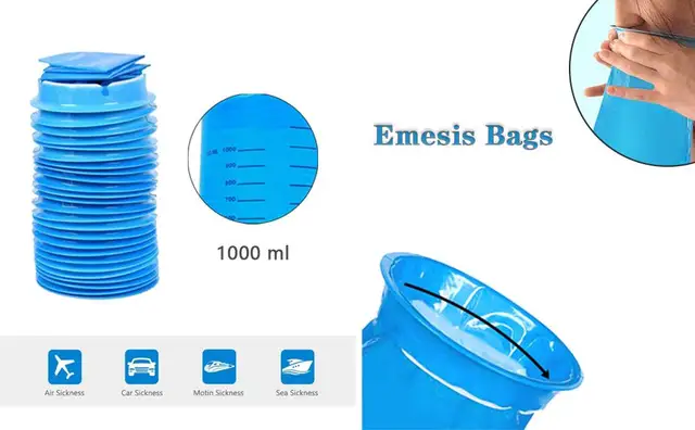 Bolsas desechables de vómito de emesis de enfermedad, bolsas de emesis de  1000 ml bolsa de enfermo de coche, resistente a fugas, portátil, vomitar,  bolsas de barf para viajes