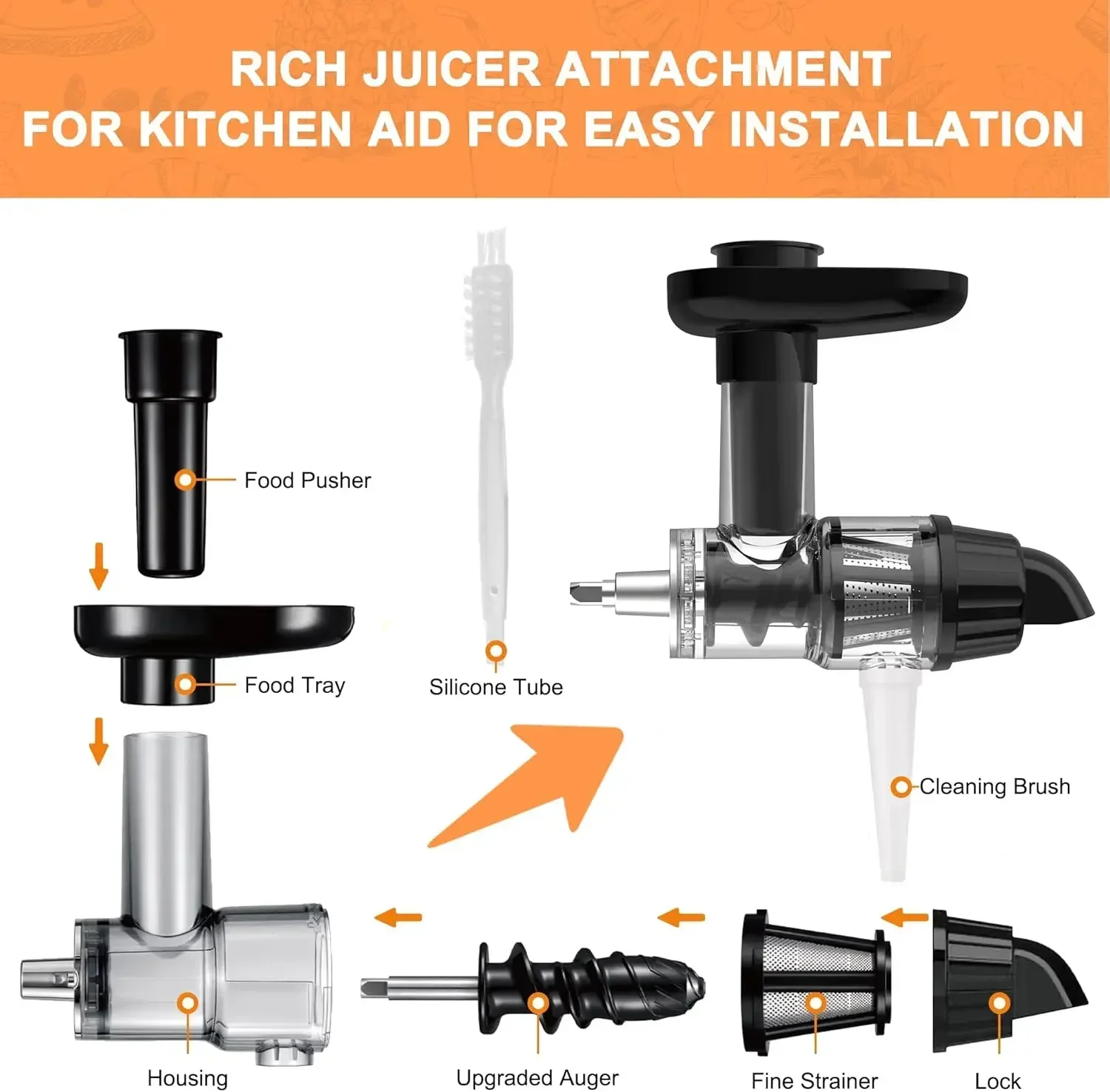 Slicer Masticating Juicer Attachment Slow Juicer Attachment with Silicone Tube and Cleaning Brush For all KitchenAid Stand Mixe