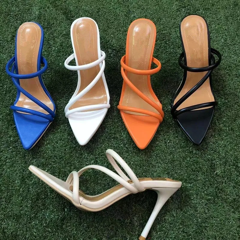 

2023 Summer New Large Heel Sandals with Pointed Breathable and Fashionable Outgoing Slippers for Women Size 43