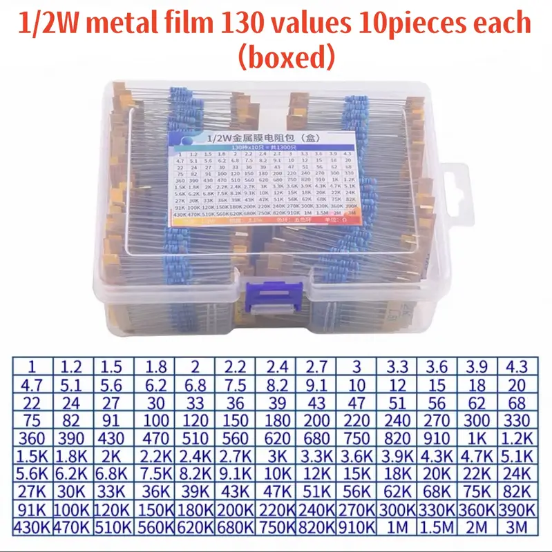 1/4W 1/2W 1W 2W 3W Resistor Set Resistance 1% 1/4W 1/2W 1W 2W 3W Metal Film Resistors Kit Ohm Electronic Components Kit - Image 14