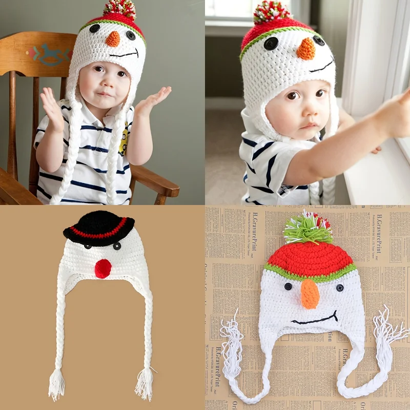 

4 Types Newborn Winter Hat Photography Props Accessories Baby Cartoon Knitted Handmade Cap With Braid Animal Infant Photo Prop