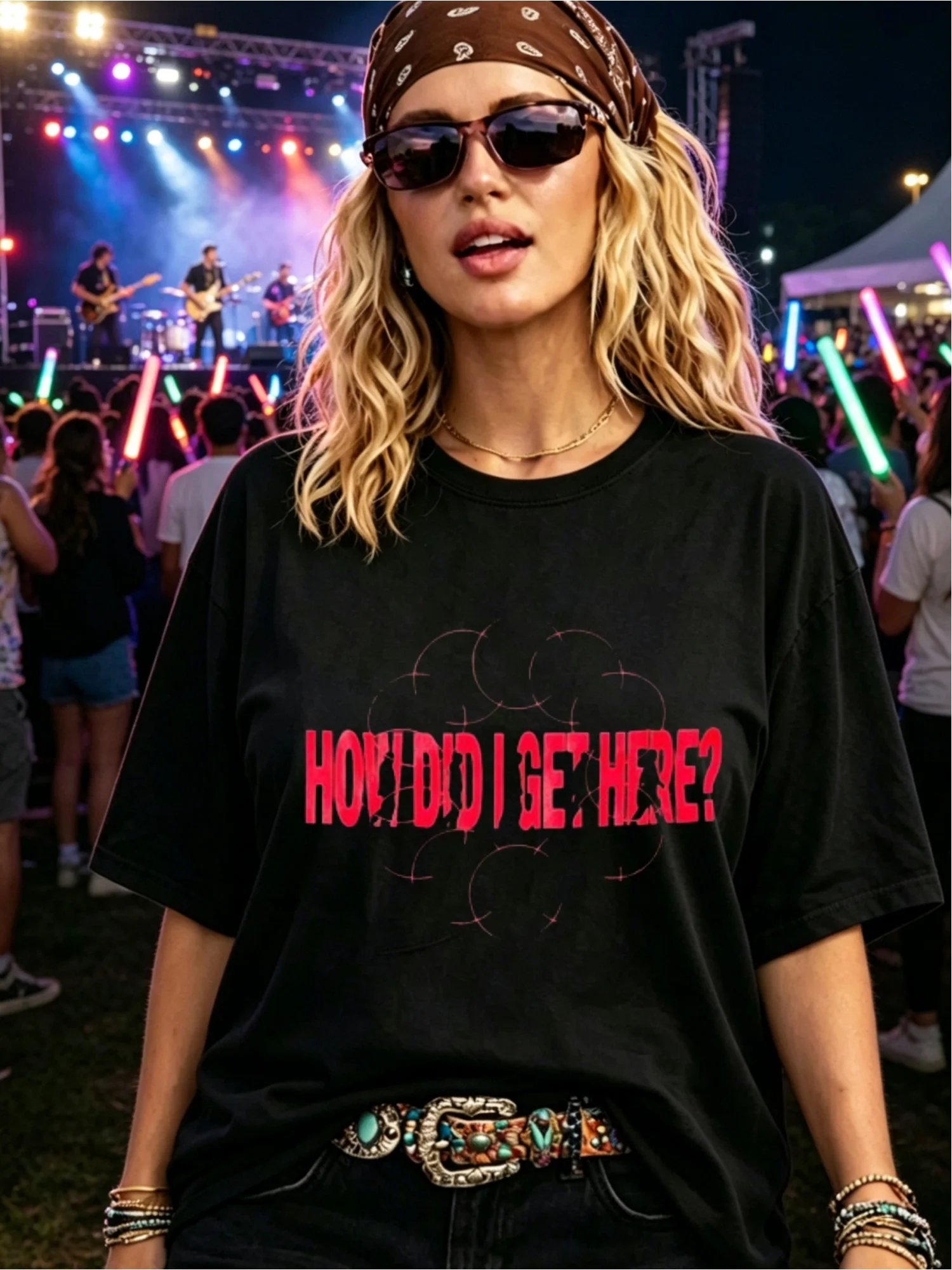 2026 NEW Tour Casual Style Women T-Shirt How Did I Get Here Text Design Festival Summer Outfit Gift for Music Lovers