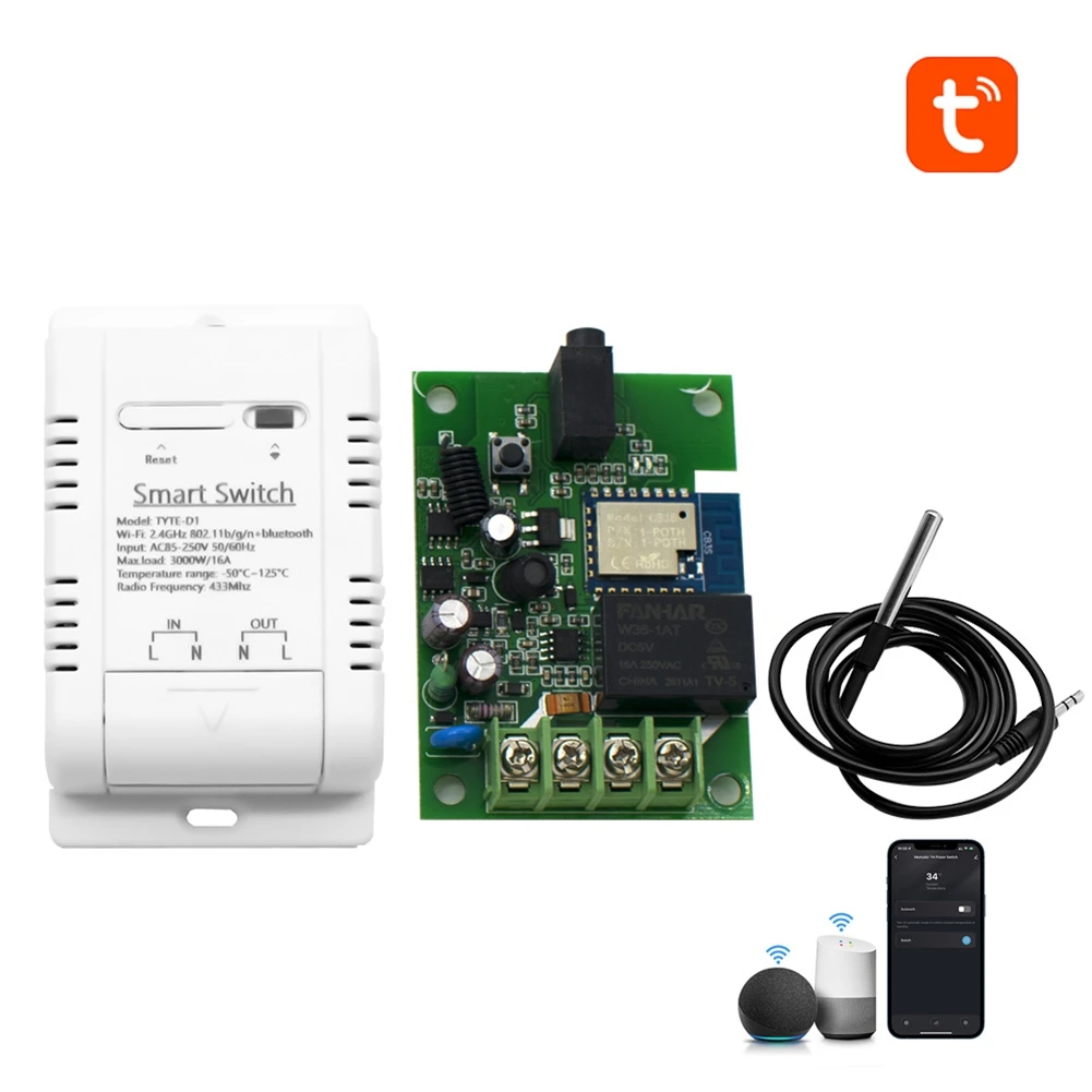 Tuya Smart Temperature Switch 16A 3000W with Energy Consumption Monitoring RF433 Intelligent Thermostat for Alexa