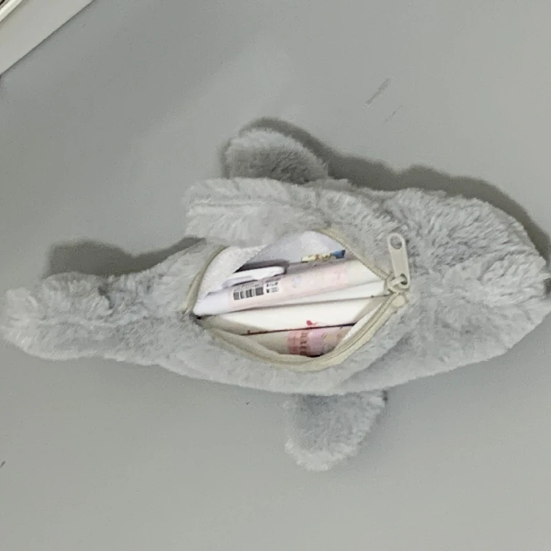 귀여운 봉제 상어 필통 학생용 문구 신학기 수납 가방 펜 가방 휴대용 화장품 가방 카와이 문구류