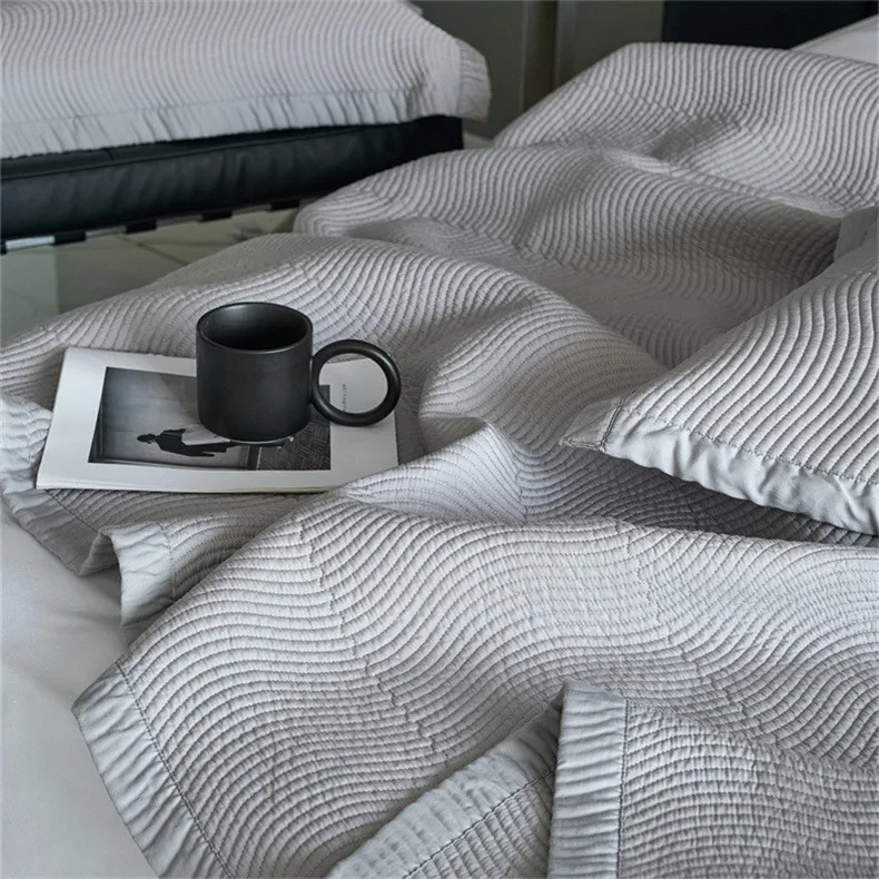 Seidige Lyocel Sommer decke Set 3 stücke geste ppte Tages decke auf dem Bett cooles Gefühl Paar Bettdecke Bettdecke Queen-Size-Doppel decke – Detail 4