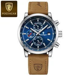 Luxury Waterproof Luminous Chronograph Leather Sports Watch (Silver Blue)