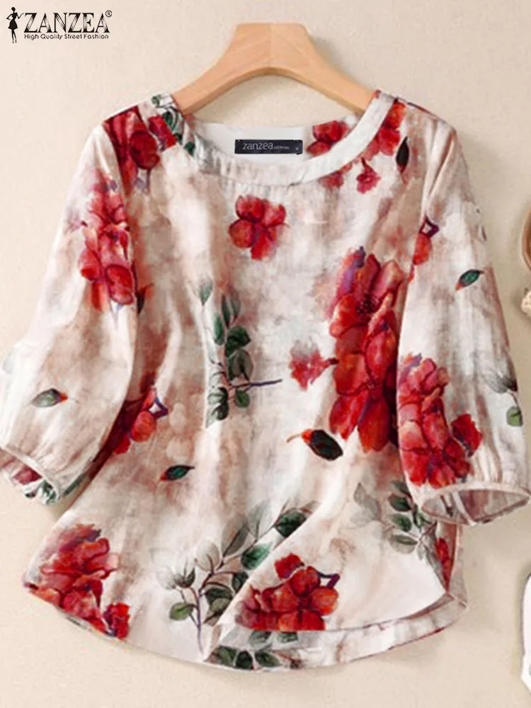 

Vintage Summer Floral Printed Blouse ZANZEA 2024 Bohemian 3/4 Sleeve Tunic Tops Casual Holiday Beach Blusas Chemise Work Shirt