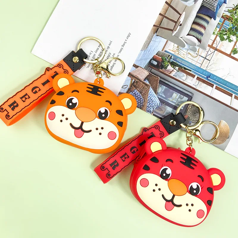 

Silicone Kawaii Little Tiger Zero Wallet Keychain Pendant Cute Girl Makeup Bag Pendant Car Keychain Gift