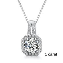 

1 Carat Moissanite 925 Sterling Silver Square Necklace Female Model Inlaid Diamonds Free Clavicle Necklace