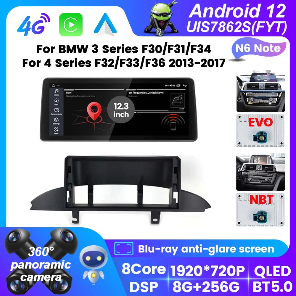 

N6 NOTE 7862S Android 12 Car Multimedia For BMW 3/4 Series F30 F31 F34 F32 F33 F36 AI voice Wireless Carplay Optional 360 Camera