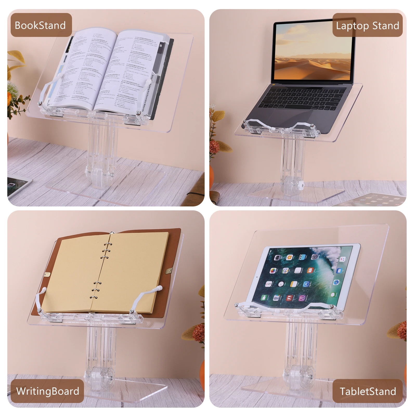 Acrylic Tablet Stand 180° Rotation Swivel Tablet Stand Transparent Tablet Holder Tablet Bracket for iPad Book Desktop Holder