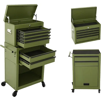 6 Drawer Rolling Toolbox:Large Capacity Two-in-One Removable Tool Cabinet,with Lockable Wheels and Safety System,Green 1
