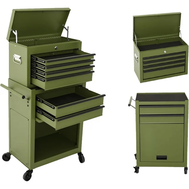 6 Drawer Rolling Toolbox:Large Capacity Two-in-One Removable Tool Cabinet,with Lockable Wheels and Safety System,Green 1