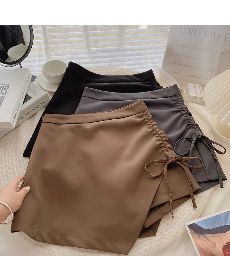 

Autumn Korean of retro all-match black A-line short bow tie high waist skirt women