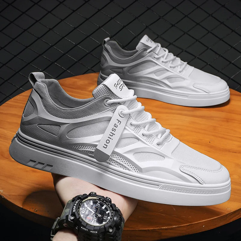 Men Vulcanize Shoes White All-match Shoes Male Flats Lace-up Platform Casual Shoes Autumn Men Spring Men Sneakers Light Shoes