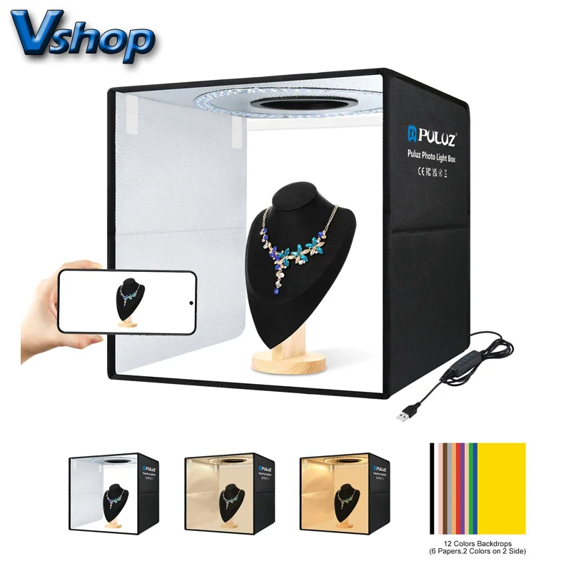 PULUZ 40cm Folding Portable Ring Light USB Photo Lighting Studio Shooting Tent Box with 6 x Dual-side Color Backdrops