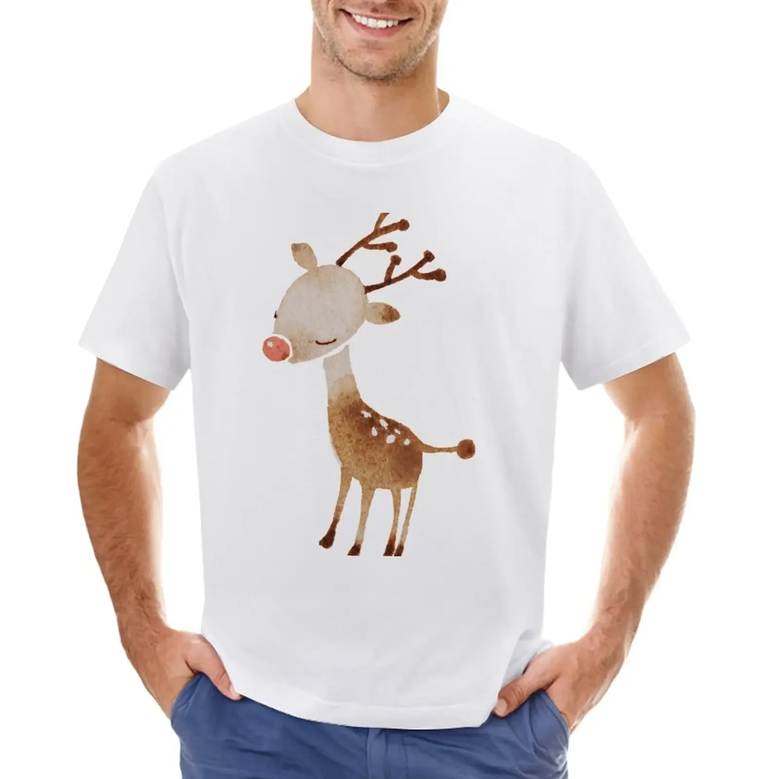 

Rudolf the reindeer T-Shirt Short sleeve tee animal prinfor boys summer tops for a boy plain black t shirts men