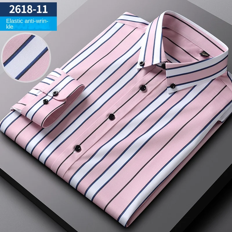 New elastic vertical stripes four seasons can be long-sleeved men's shirts  business slim non-ironing wrinkle-resistant shirts