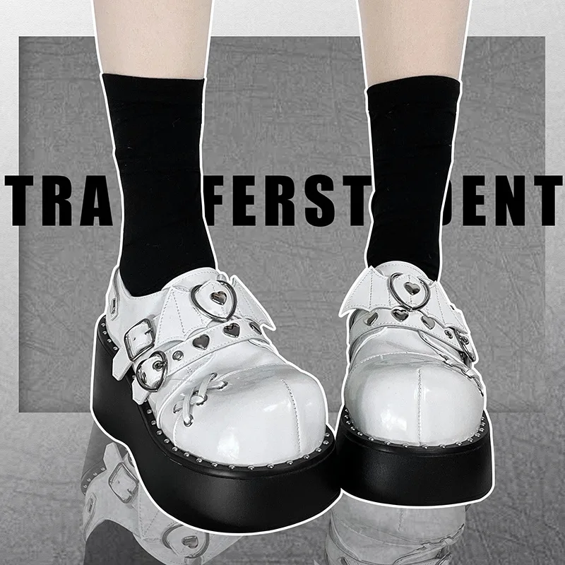 Women Pumps Mary Jane Derby Metal Decoration Platform Flat Heel Female Shoes Ladies Wedge Lolita Gothic Harajuku Punk Footwear lolita shoes platform pumps women high heels pumps