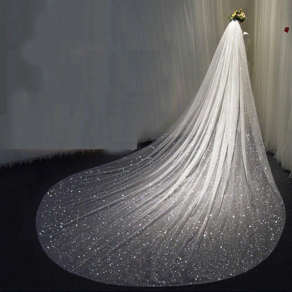 Bridal Wedding Glitter Sparkle Veil Bling Fingertip Champagne 1m Cut Edge