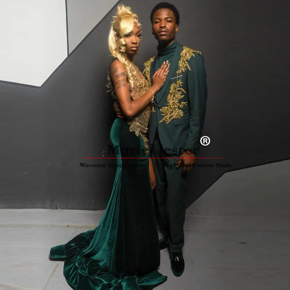 

Мужской зеленый Свадебный костюм Arm, золотые бусины, Аппликации, искусственный Блейзер, 2 шт., мужские Модные смокинги для жениха