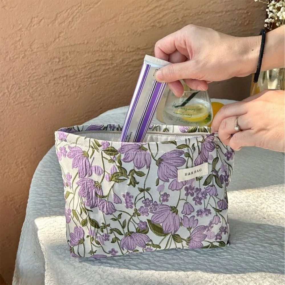 

Canvas Makeup Bag New Taro Flower Color Large Capacity Toilet Storage Bag Lightweight Cosmetic Bag