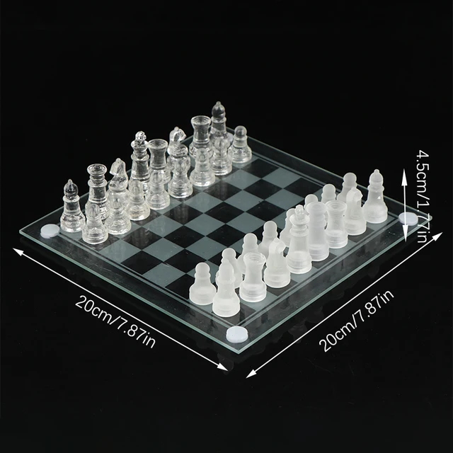 Conjunto de copo de xadrez com peças elegantes, jogo de tabuleiro de vidro  fosco e transparente para homens - AliExpress