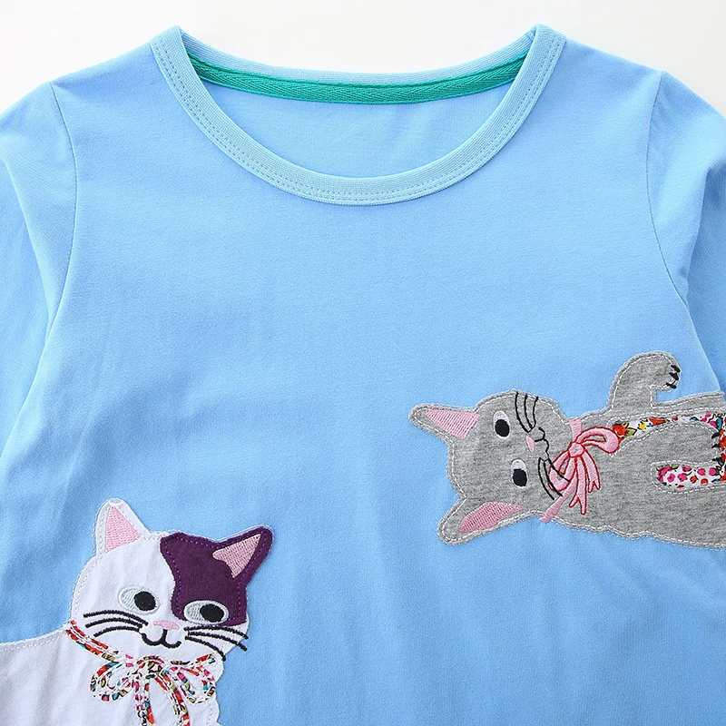 Kids Clothes 2025 Autumn Children's Clothing Cotton Fall Baby Girls Long Sleeves Embroidery Cartoon Cats Dresses