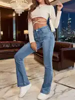 Gray Stretch Womens Flared Jeans Seam Detail Simple Design Versatile Slimming Bootcut Trousers Women's pants pants Jeans - Image 5