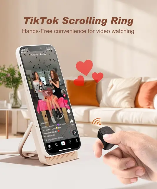 Tiktok Scrolling Ring Tiktok Remote Control Is Suitable for Iphone, iPad Bluetooth Page Turning Ring Roller, Both Camera Shutter, Short Video and Music Remote Control Function, Compatible with Ios and Android Phones 2