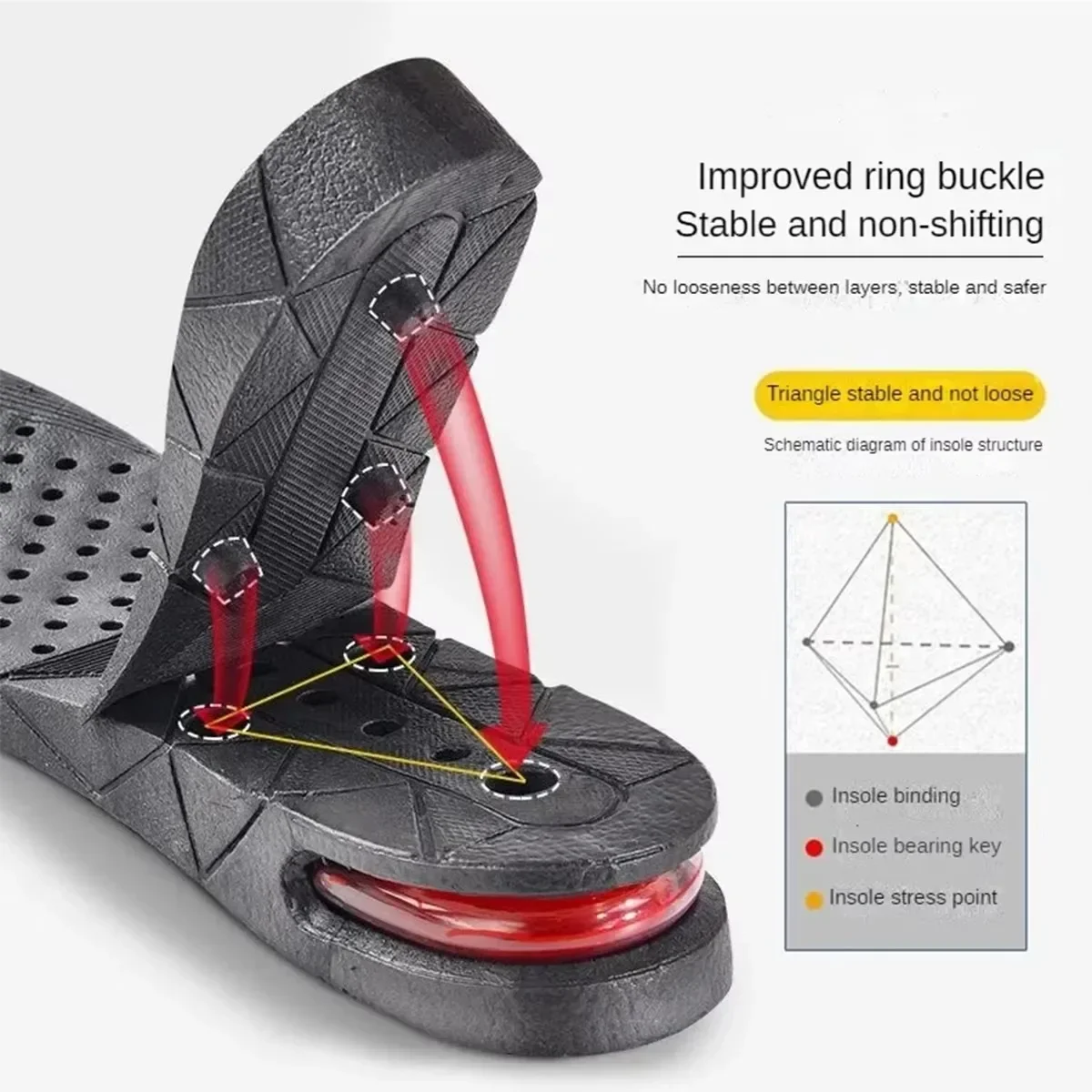 PVC Height Increase Insoles Adjustable Variable Height Shockproof Unisex Black