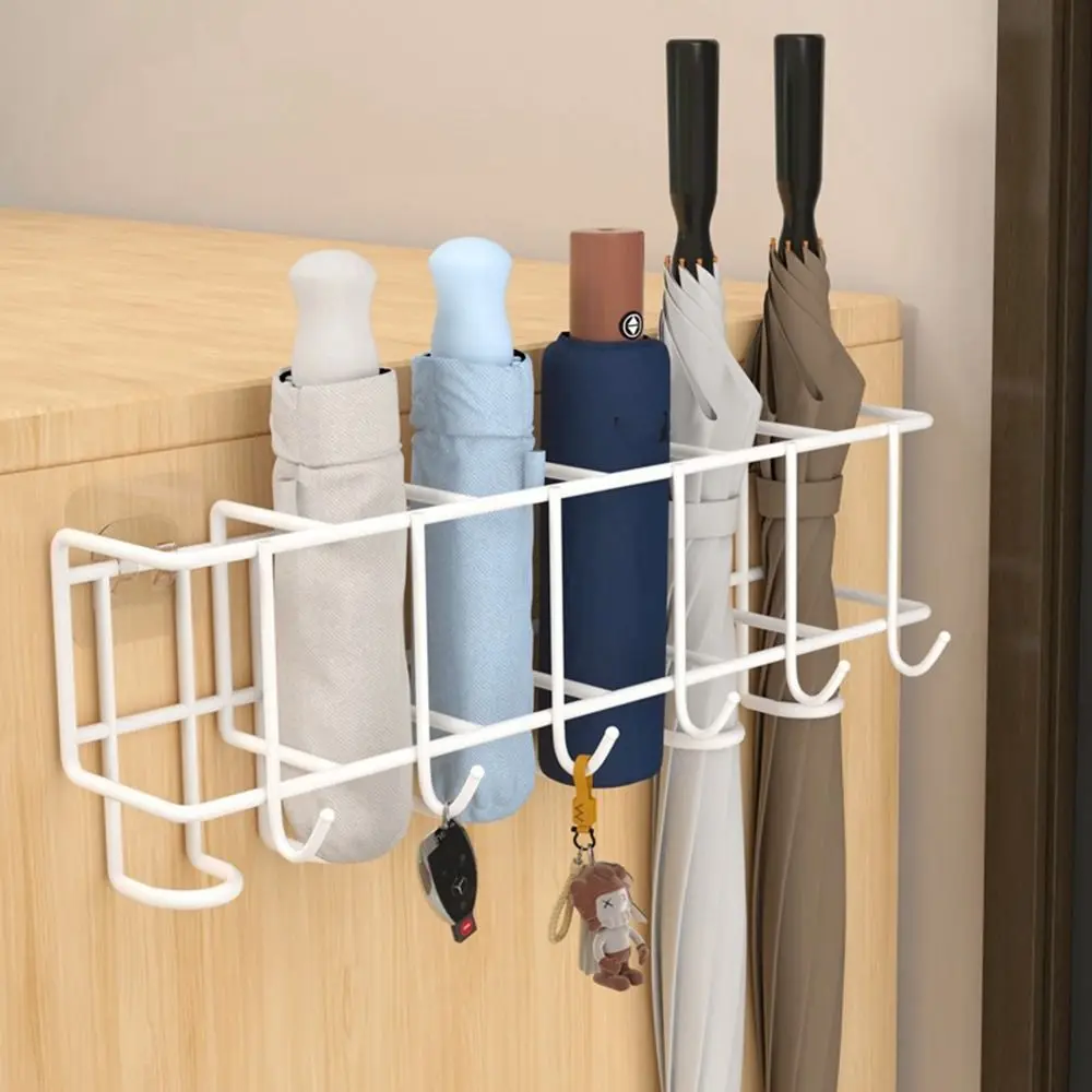 4/6 Grids Umbrella Storage Rack Metal Wall-mounted Bag Key Storage Holder Large Capacity Black/White Umbrella Holder Bathroom