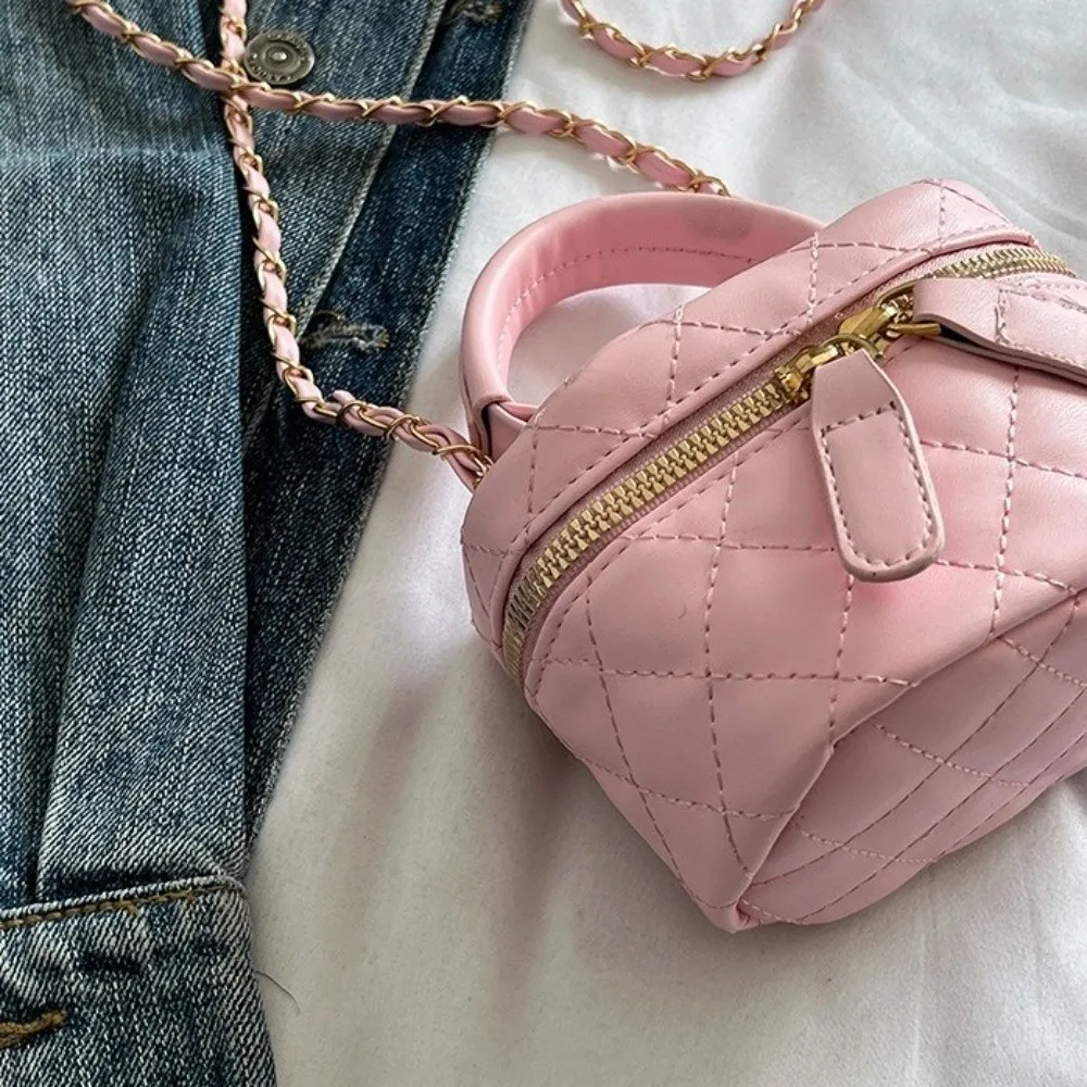 Mini Diamant-Gesteppte Leder-Bucket-Bag Mehrfarbig mit Goldkette Schulterriemen Crossbody-Tasche Karomuster – Detail 12