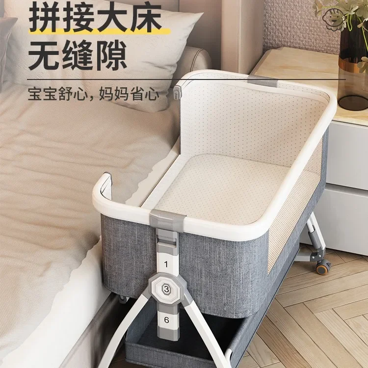 Aluminum Alloy Baby Crib Splicing Large Bed Multifunctional Movable Folding Children's Bed Baby Crib Cradle